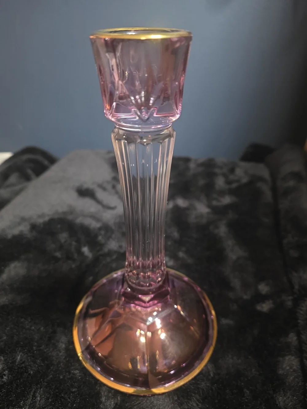VTG SC Line Lead Crystal Candlestick Gold Trim